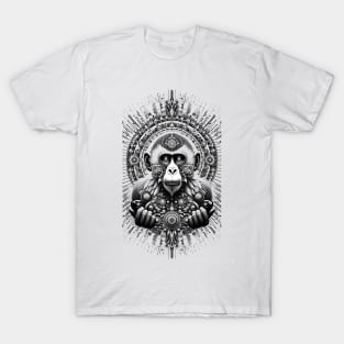 Mystical Monkey: A Symphony of Tribal Geometry and Detail T-Shirt